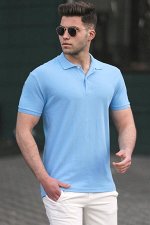 Мужская синяя базовая футболка с воротником-поло 5101