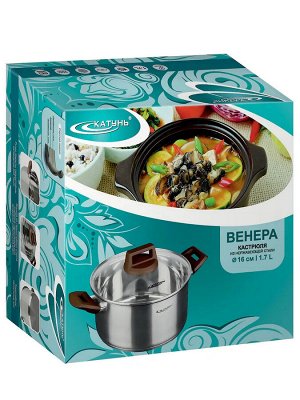 Кастрюля 1,7л [ВЕНЕРА] 16*10см ручки из термостойкого пластика, стеклянная крышка, индукционное капсульное дно