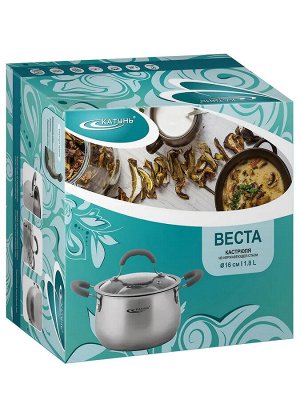 Кастрюля 1,8л [ВЕСТА] 16*9,5см с силиконовыми вставками, стеклянная крышка, индукционное капсульное дно