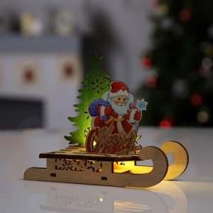 Светодиодная фигура «Сани с Дедом Морозом» 15.5 x 12 x 5.5 см, дерево, батарейки LR1130х3, свечение тёплое белое