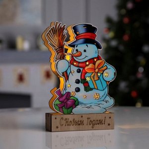 Светодиодная фигура «Снеговик с подарками» 13x20x2.5 см, дерево, батарейки LR1130x3 (в комплекте), свечение тёплое белое