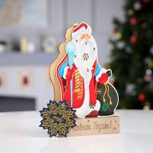 Светодиодная фигура «Дед Мороз» 14 x 20 x 2.5 см, дерево, батарейки LR1130х3, свечение тёплое белое