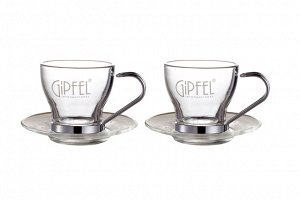 7947 GIPFEL Набор: 2 чашки с блюдцами 105 мл GLACIER (2 шт.) для эспрессо