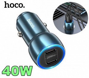 NEW ! Автомобильное зарядное устройство HOCO Z48 Tough, 2*Type-C, PD+QC3.0, 40W
