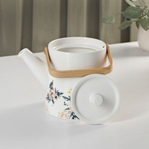 Набор керамический чайный «Сакура», 6 предметов: 4 кружки 250 мл, чайник 1 л, поднос d=29 см, цвет белый
