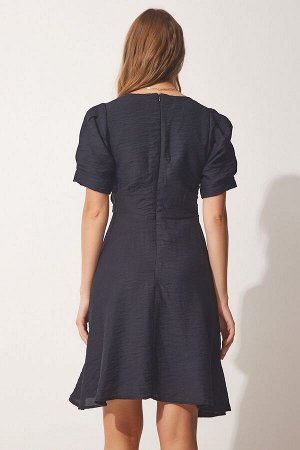 Черное женское расклешенное платье Airobin со сборками RV00116