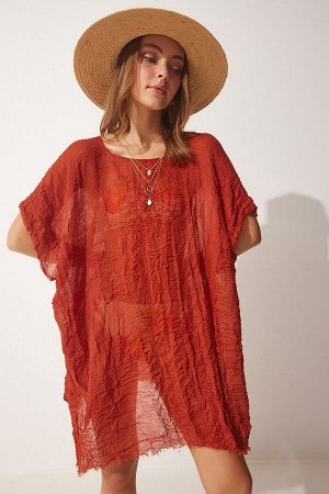 Женское прозрачное пляжное платье из тюля из кирпичного хлопка PD00047