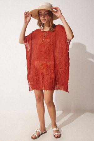Женское прозрачное пляжное платье из тюля из кирпичного хлопка PD00047