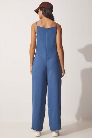 Женский струящийся комбинезон цвета индиго с карманами и синими карманами Ayrobin Gardener BF00077
