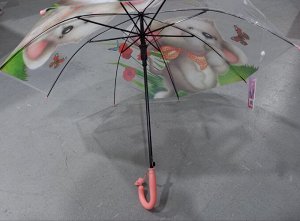 Зонт детский трость со свистком полуавтомат цвет Розовая ручка (DINIYA)