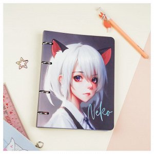 Тетрадь на кольцах А5, 100л., MESHU ""Neko"", картон, матовая ламинация, тиснение фольгой