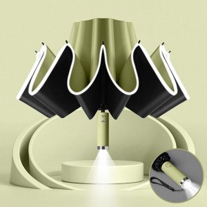 Автоматический зонт с 10-ю спицами, с фонариком, обратного складывания, цвет зеленый/черный