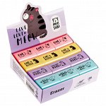 Ластик MESHU &quot;Live, Love, Meow&quot;, термопластичная резина, 37х24х11мм, милый аксессуар, 1 шт, цвет в ассортименте