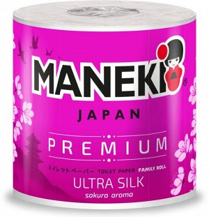 Бумага туалетная "Maneki" SAKURA 3 слоя, 215 л., 30 м, гладкая, белая, с ароматом сакуры, 1 рулон