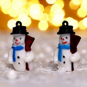 Миниатюра кукольная «Снеговик в чёрной шляпе», набор 2 шт., размер 1 шт. — 3,1 ? 2,1 см