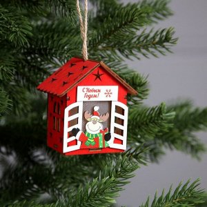 Ёлочная игрушка «Дом с оленем», 8.7х4.6 см, 1 LED, от батареек, свечение тёплое белое