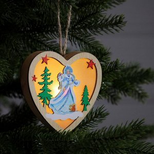 Ёлочная игрушка «Сердце со Снегурочкой», 11х2.5x10.5 см, 1 LED, от батареек, свечение тёплое белое