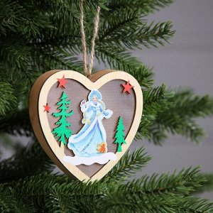Ёлочная игрушка «Сердце со Снегурочкой», 11х2.5x10.5 см, 1 LED, от батареек, свечение тёплое белое