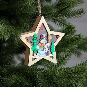 Ёлочная игрушка «Звезда со снеговиком», 12х12х2 см, 1 LED, от батареек, свечение тёплое белое