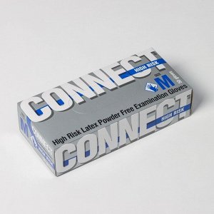 Connect Перчатки латексные High Risk, смотровые, нестерильные, размер M, 50 шт/уп (25 пар), синие