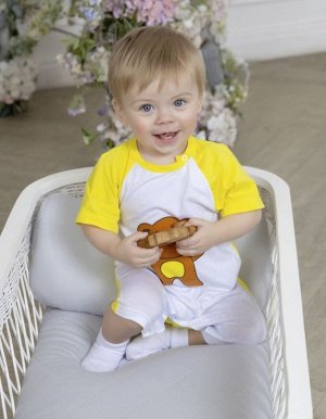 Полукомбинезон детский песочник с принтом Мишка цвет Желтый