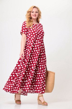Платье Swallow 560 бордовый+белые горохи