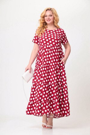 Платье Swallow 560 бордовый+белые горохи