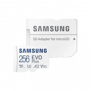 Карта памяти Samsung EVO Plus microSDXC 256 ГБ Class 10, V30, A2, UHS-I U3, R 130 МБ/с, адаптер на SD