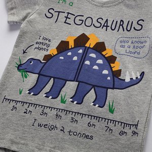 Детская серая футболка с принтом Динозавр