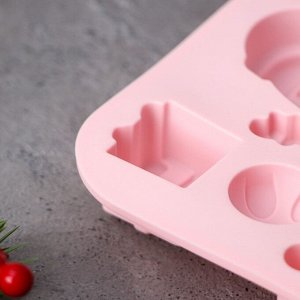 Форма для выпечки новогодняя Доляна «Новый год», 17,5?12?2,5 см, 9 ячеек, цвет розовый