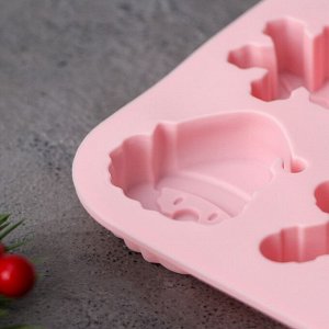 Форма для выпечки новогодняя Доляна «Новогодние подарки», силикон, 20?12,7?1,7 см, 14 ячеек, цвет розовый