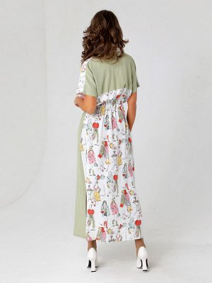 Платье Длинное платье-рубашка прямого силуэта с цельнокроеными рукавами и разрезами по бокам. Застежка - на петли и пуговицы. Воротник рубашечного типа, на стойке. Карманы расположены в боковых швах. 