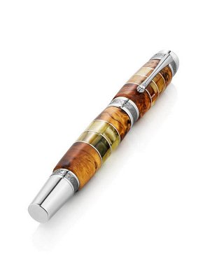 Шариковая ручка в корпусе из древесины зебрано и янтаря