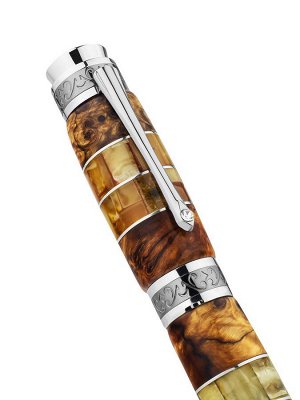 Шариковая ручка в корпусе из древесины зебрано и янтаря