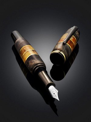 Эксклюзивная перьевая ручка из стабилизированного дерева и натурального янтаря