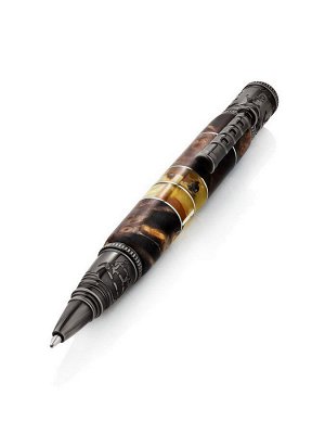 Эффектная коллекционная ручка «Морская» из стабилизированного дерева и янтаря