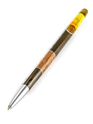 Ручка авторской работы из дерева и балтийского янтаря лимонного цвета «Олливандер»