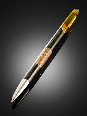 Ручка авторской работы из дерева и балтийского янтаря лимонного цвета «Олливандер»