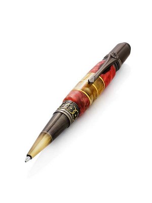 Ручка из латуни, украшенная древесиной карельской берёзы и натуральным янтарём