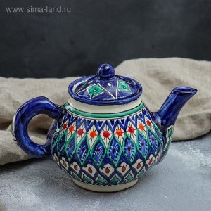 Чайник Риштанская Керамика "Цветы", 700 мл, синий микс 2410823