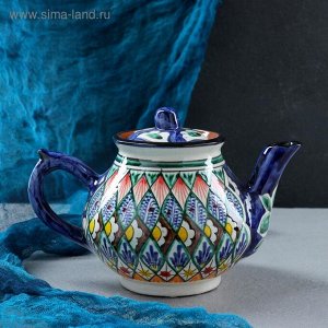 Чайник Риштанская Керамика "Цветы", 700 мл, синий микс 2410823