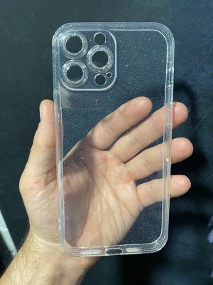 Силиконовый прозрачный чехол с блесками и стразами для Iphone + защита камеры