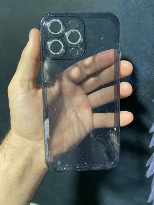 Силиконовый прозрачный чехол с блесками и стразами для Iphone + защита камеры