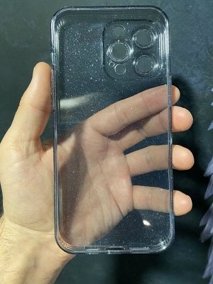 Силиконовый прозрачный чехол с блесками и стразами для Iphone + защита камеры