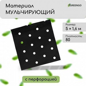 Материал мульчирующий, с перфорацией, 5 ? 1,6 м, плотность 80 г/м?, спанбонд с УФ-стабилизатором, чёрный, Greengo, Эконом 20%