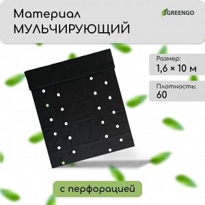 Материал мульчирующий, 10 ? 1.6 м, плотность 60 г/м?, спанбонд с УФ-стабилизатором, четыре ряда перфорации, чёрный