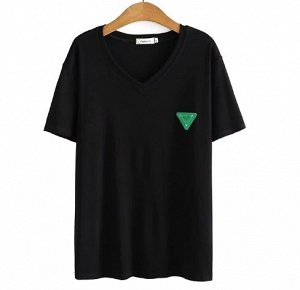 Трикотажная футболка в рубчик, с v-образным вырезом, однотонная, черный