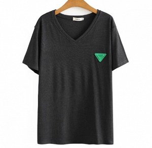 Трикотажная футболка в рубчик, с v-образным вырезом, однотонная, темно-серый