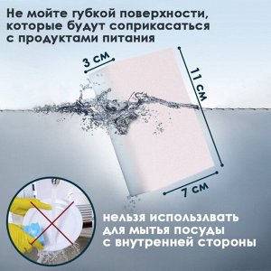 Губка меламиновая для удаления пятен, с поролоновым слоем, 11x7x3 см