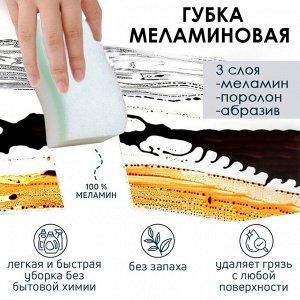 Губка меламиновая для удаления пятен «Тройной эффект», 3 слоя: меламин, поролон, абразив, 11x7x3 см